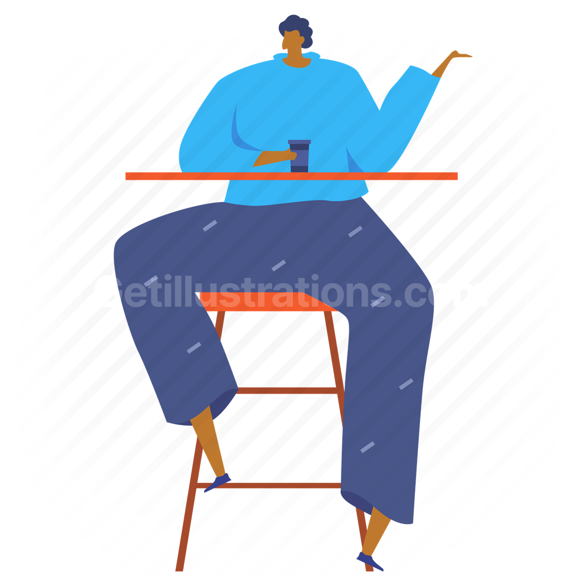 drink, beverage, stool, chair, table, man, people, person, cafe